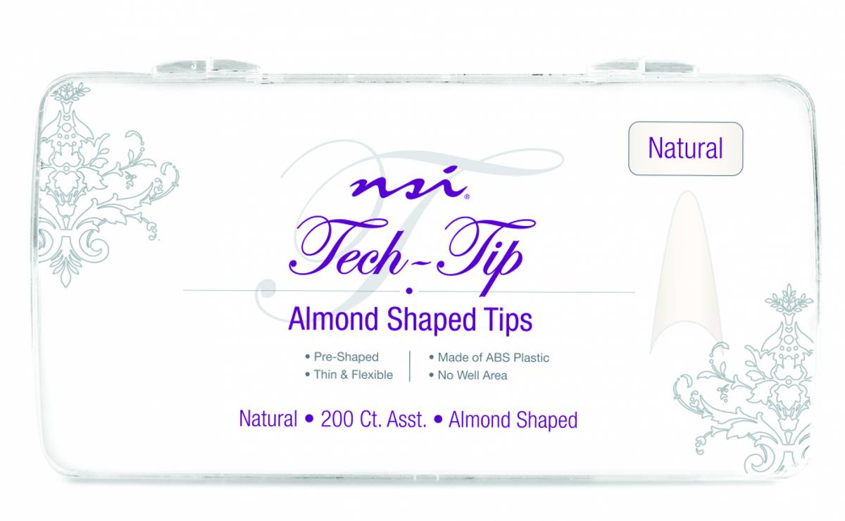 Tech tip, almond shape, natural, størrelse 1-10. 200stk. 